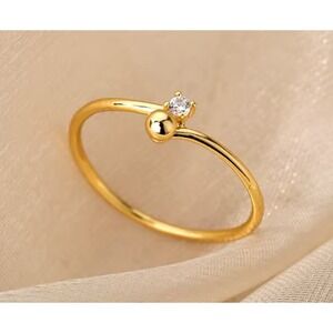 14k Finish over Silver‎ Gold Ring with CZ Stone Minimalist Stacking Ring Women's